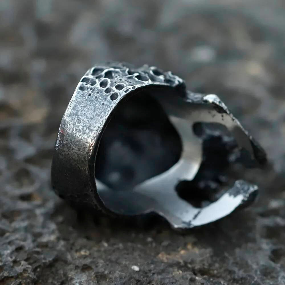 Double Skull Horn Ring - Heavy Stainless Steel Gothic Demon Jewelry