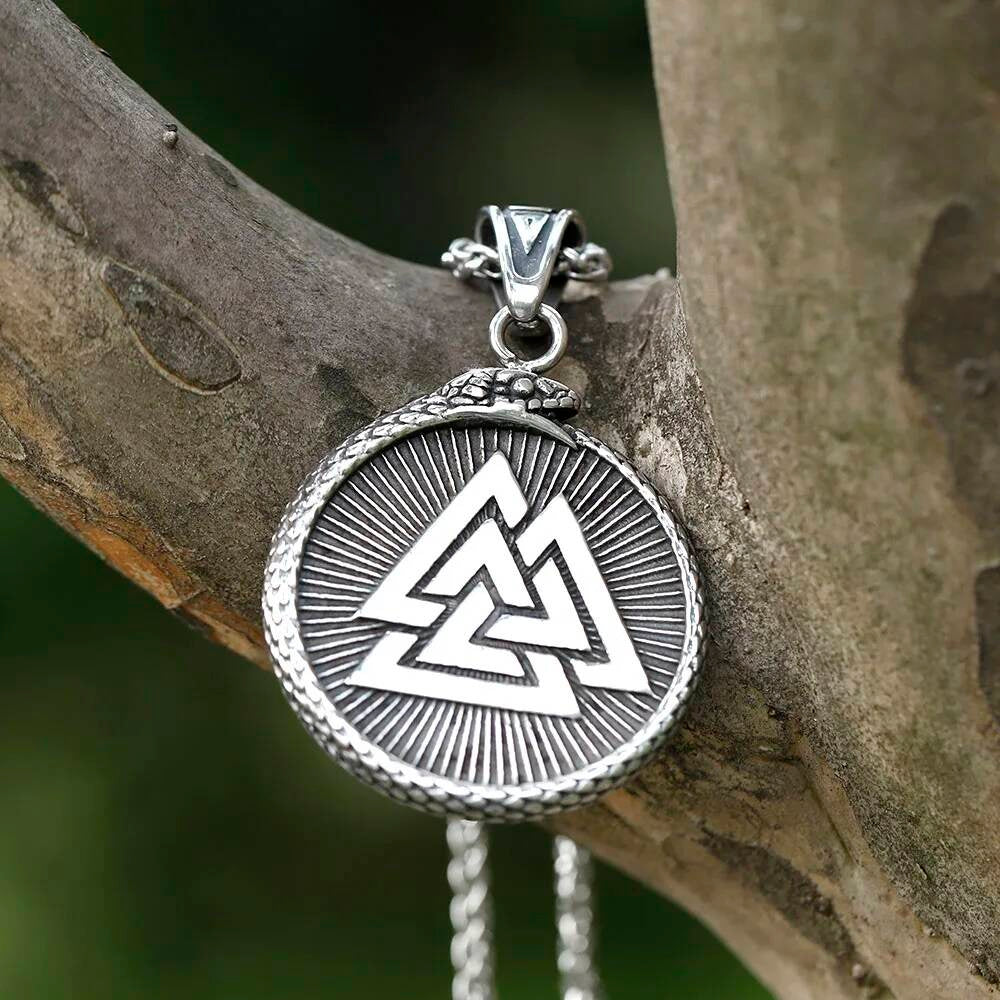 Viking Ouroboros Pendant – 316L Stainless Steel Snake and Rune Necklace