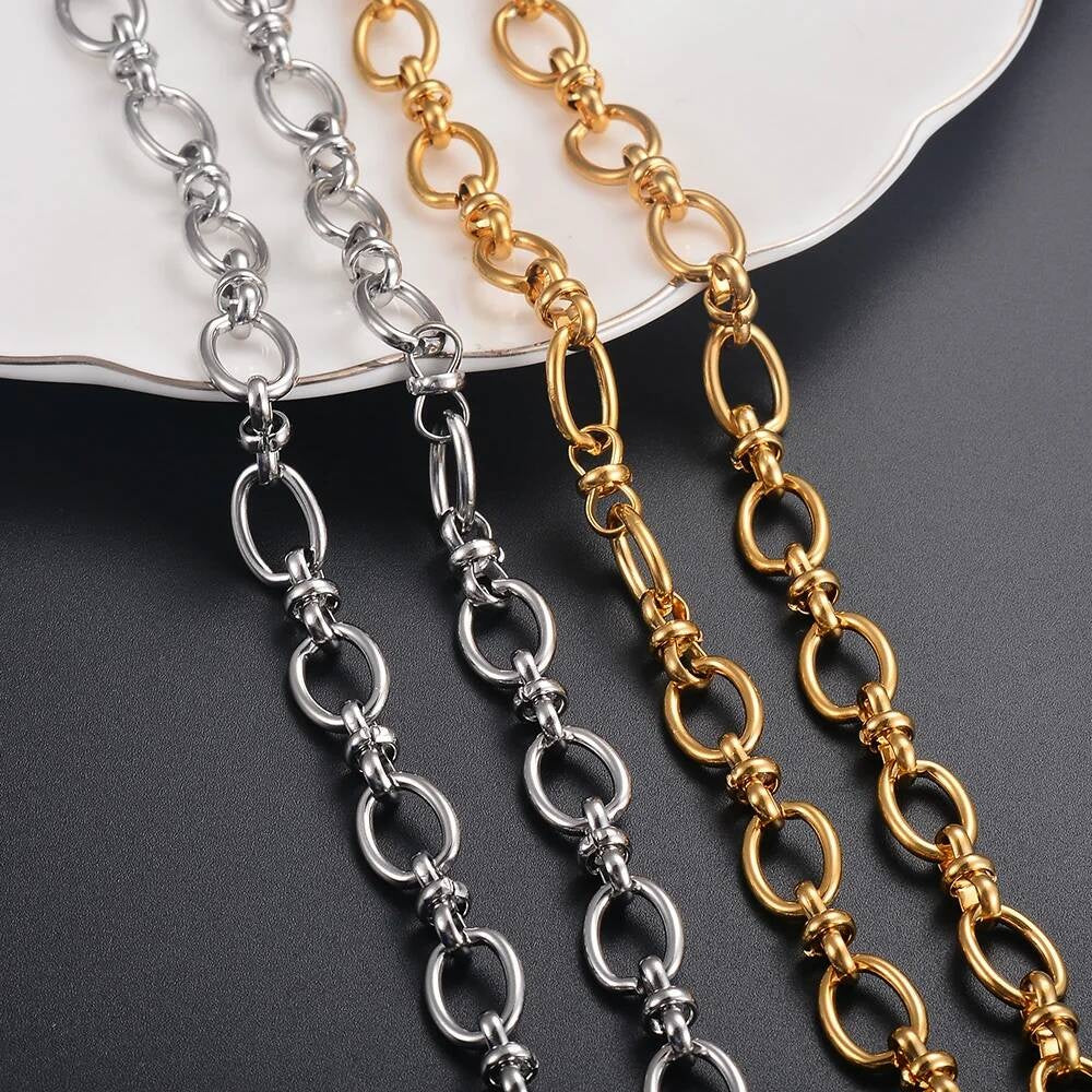 1 piece Women Mens Stainless Steel Handmade Oval Bracelet High Quality Big Chain Necklace Punk Heavy Jewelry