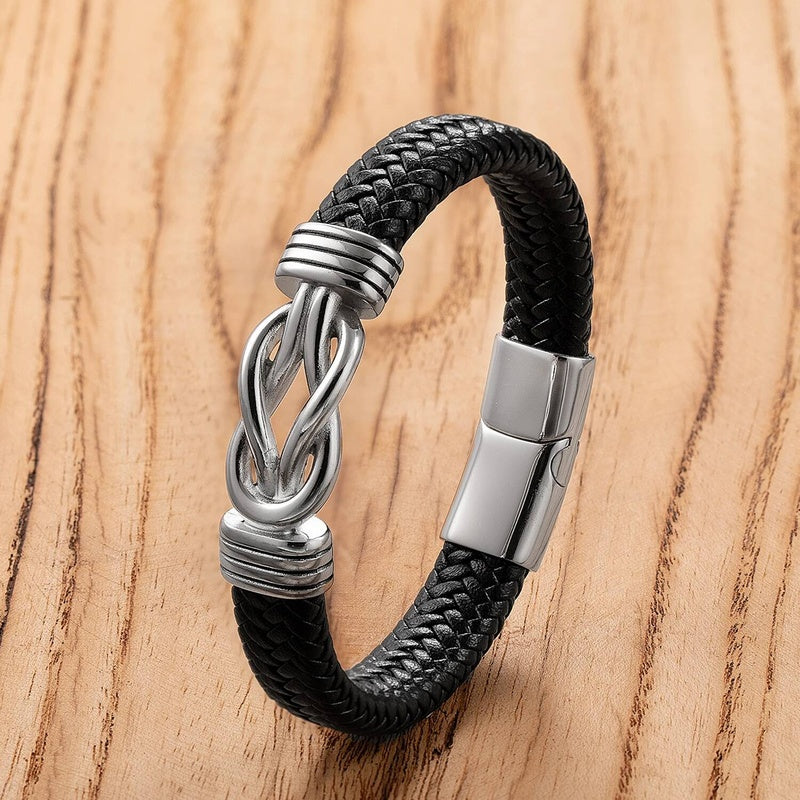 Tide Men Popular Pattern Stainless Steel Anchor Bangles Braided Leather Rope Bracelets Accessories Gift Style-E