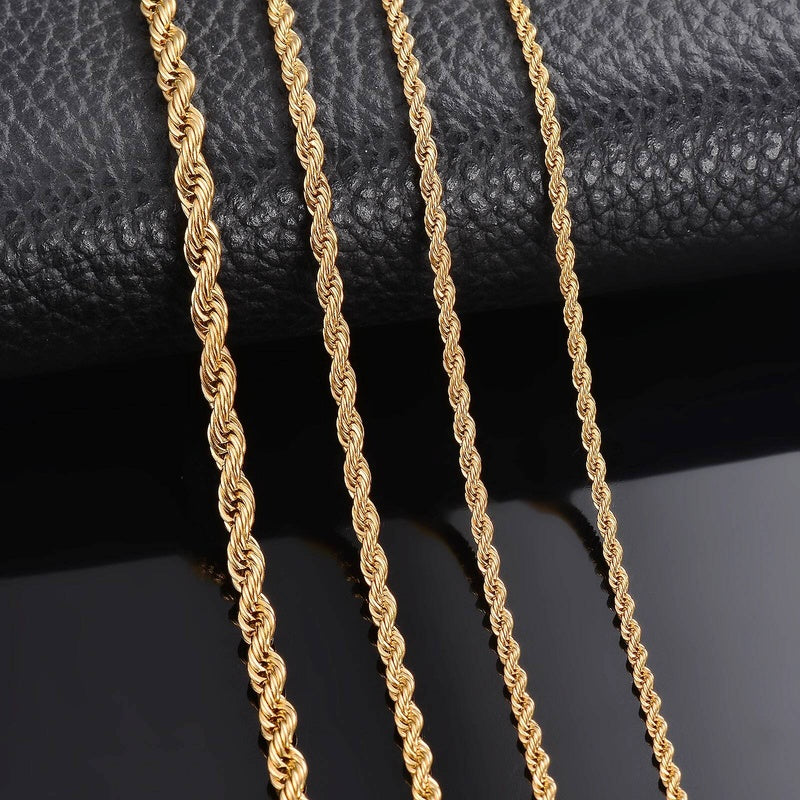 1 piece Gold Color Width 2mm/2.5mm/3mm/4mm/5mm/6mm Rope Necklace/Bracelet For Men Women Stainless Steel Chain Necklace