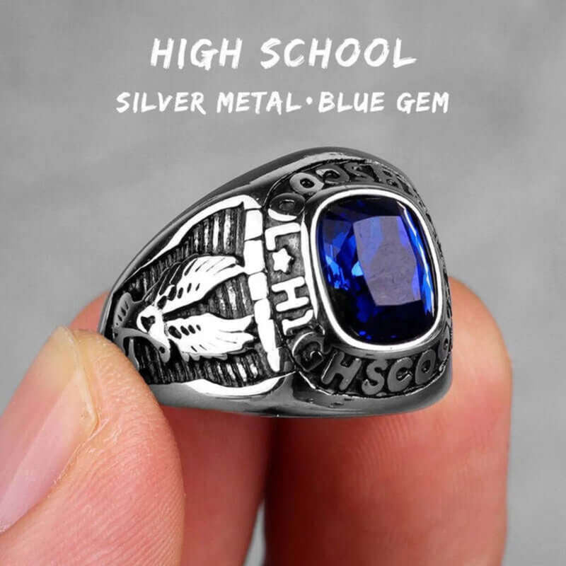 Rhinestone High School Ring - Stainless Steel Vintage Inspired Class Jewelry R427-Gold-Red