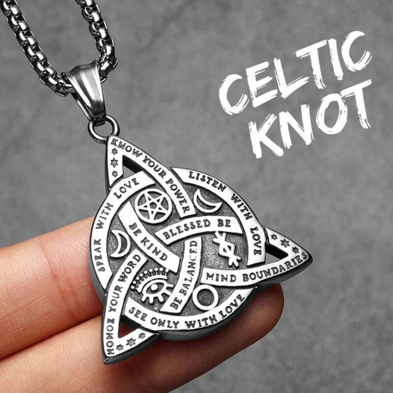 Celtic Triquetra Blessing Pendant – 316L Stainless Steel Trinity Knot Necklace N1486-60cm chain