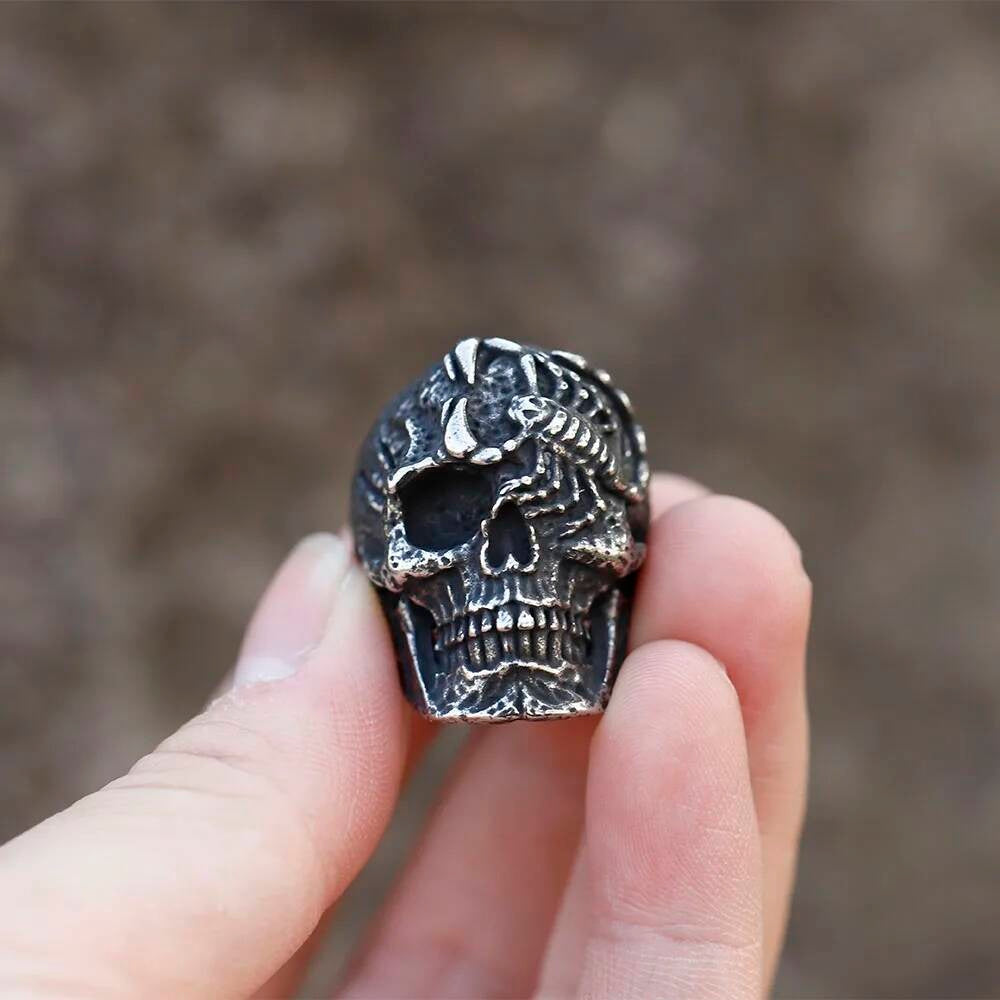 Spider Skull Ring - Heavy Stainless Steel Gothic Demon Punk Jewelry