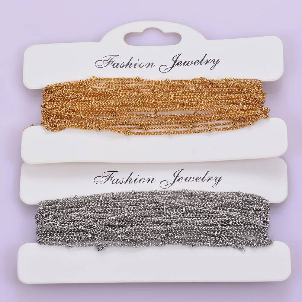 1Pc Width 1.5mm Stainless Steel Bead Link Chain DIY Making for Pendant Necklace Bracelet Foot Jewelry