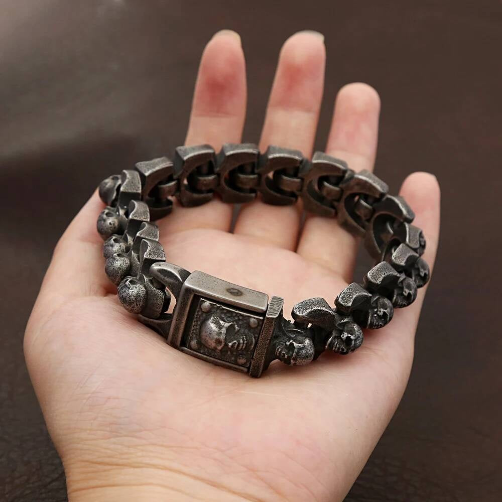 Vintage Gothic Skull Link Bracelet for Men 316L Stainless Steel Punk Biker Rock Chain Jewelry
