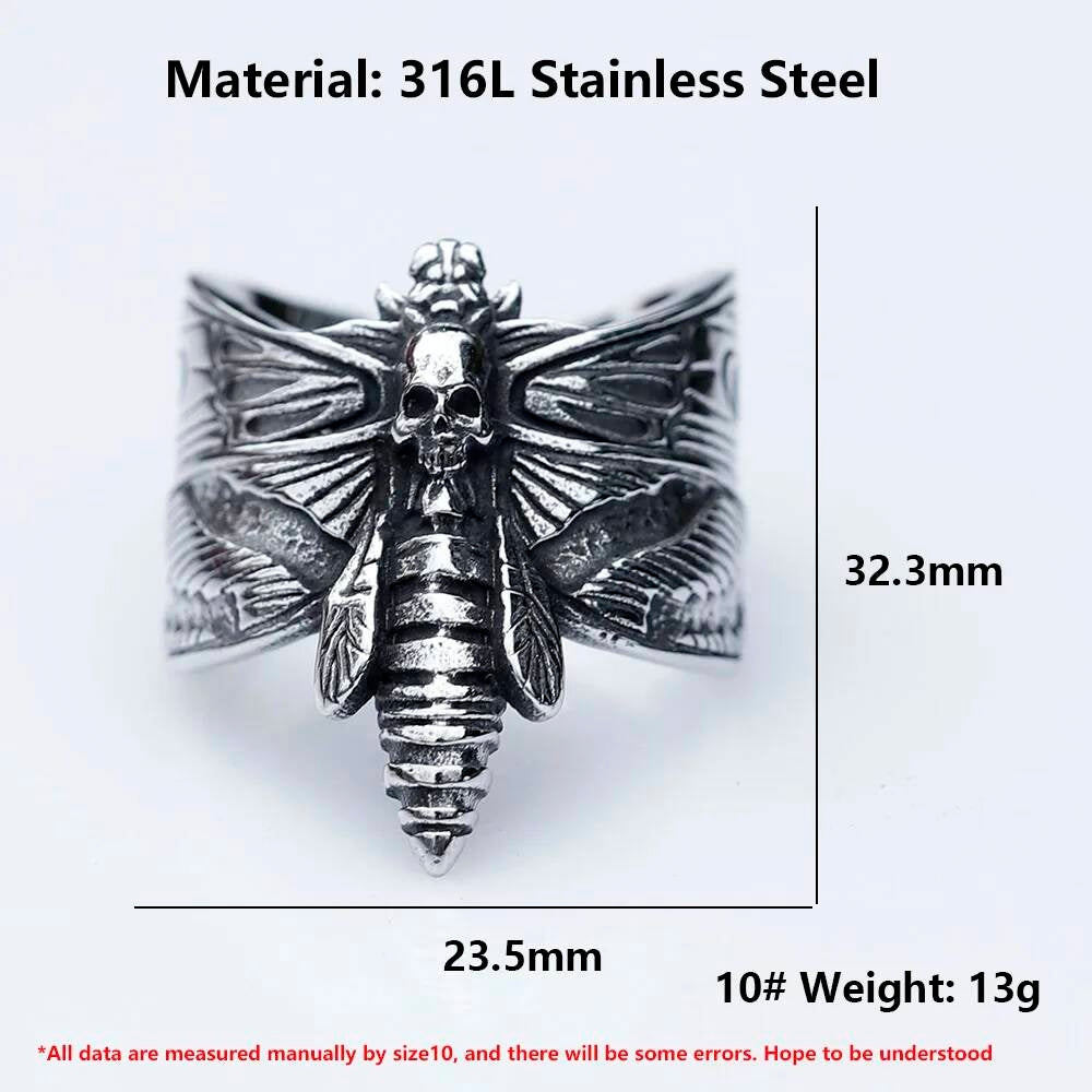 Butterfly Skull Pattern Ring - Gothic Stainless Steel Punk Jewelry