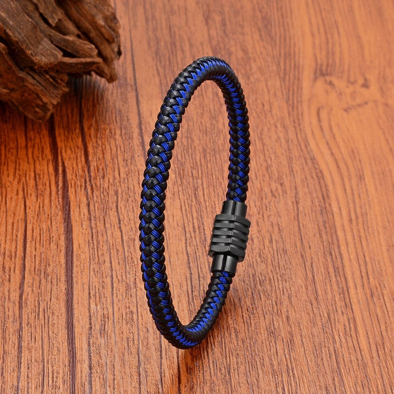 Wire Winding Link Chain Stainless Steel Man Bracelets Gold Plated Buckle Women's Hand Bracelet Classic Jewelry and Accessories Black Buckle-Blue A