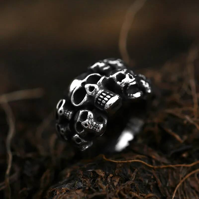 Multi-Skull Biker Ring - Stainless Steel Gothic Punk Statement Jewelry
