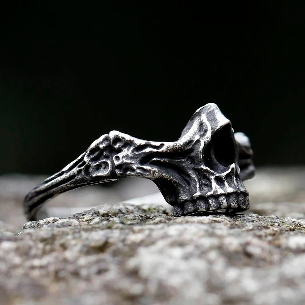 Vintage Gothic Skull Ring – 316L Stainless Steel Skeleton Statement Band
