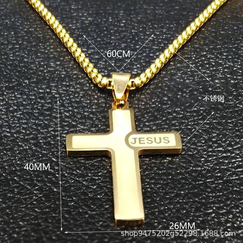 Stainless Steel Jesus Cross Pendant Necklace For Men Jewelry Accessories Black Yellow White Color