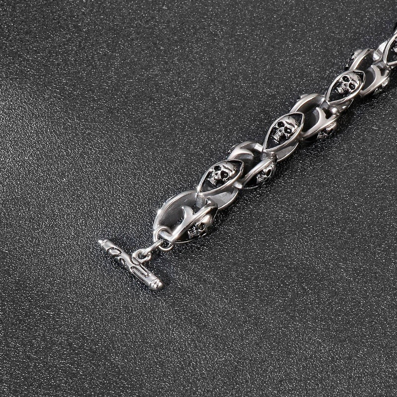 Stainless Steel 316L Men's Skull Bracelet Punk Handmade Jewelry