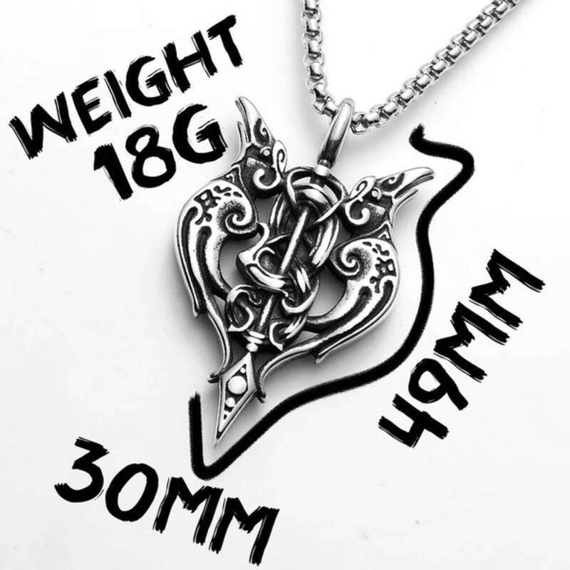 Viking Double Dragon Axe Pendant – Norse Stainless Steel Warrior Necklace