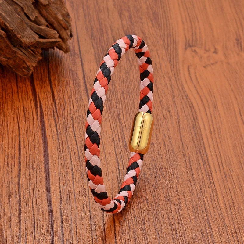 Black Braided Leather Bracelet with Green Jade Beads - Stylish Multi-Layer Magnetic Clasp Jewelry for Casual Wear and Gifts Style B-Gold
