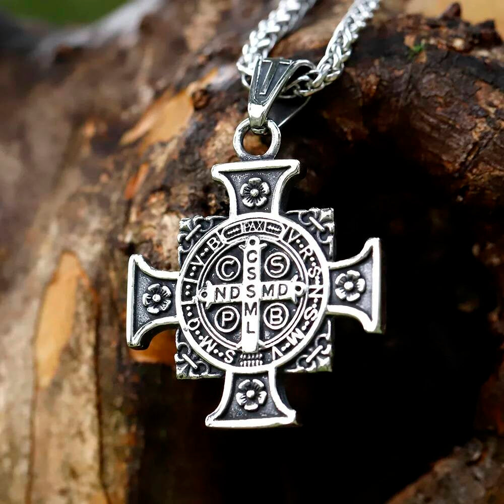 Religious Cross Pendant Necklace, Silver Gothic Jewelry with Detailed Christ Image