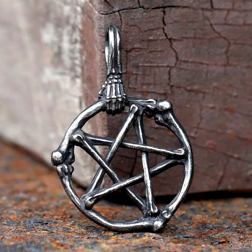 316L Stainless Steel Skull Pentagram Star Pendant Necklace for Men