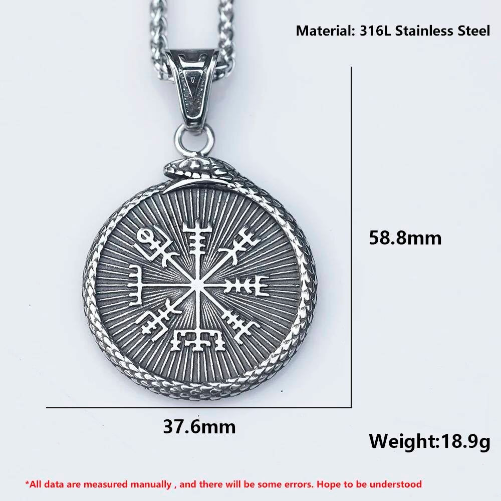 Viking Ouroboros Pendant – 316L Stainless Steel Snake and Rune Necklace