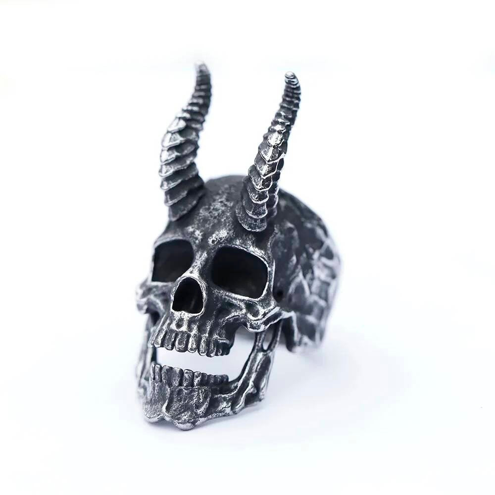 Satanic Skull Horn Ring – 316L Stainless Steel Gothic Statement