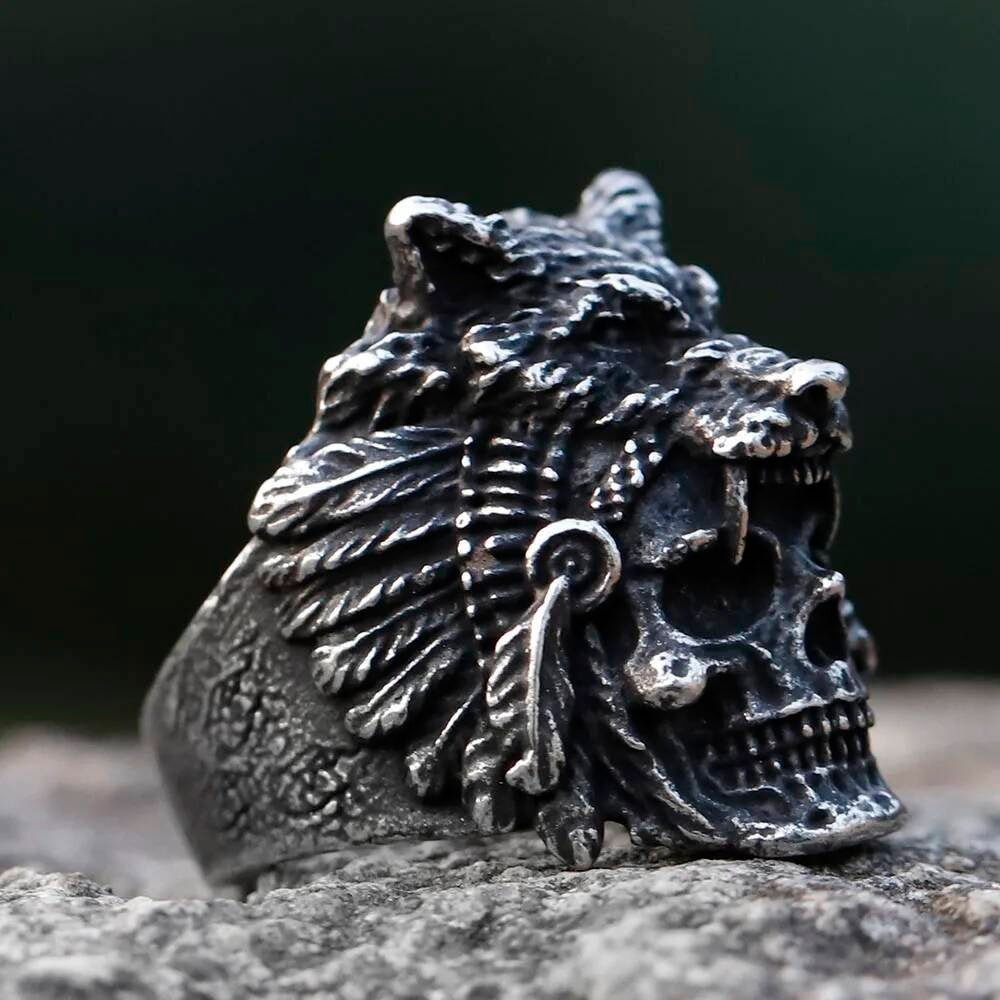 Skull Wolf Head Ring 316L Stainless Steel Punk Fashion Jewelry for Men