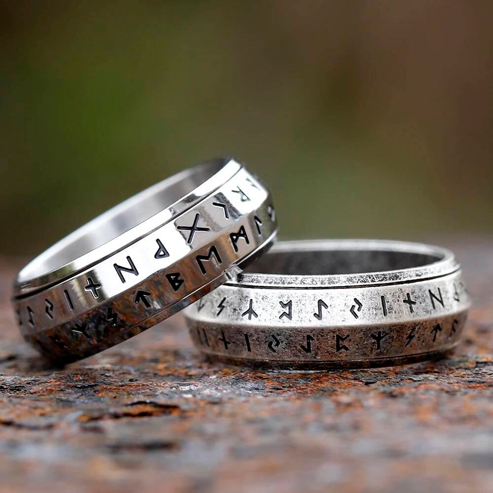 Rotatable Viking Rune Ring – 316L Stainless Steel Multicolor Spinner Band