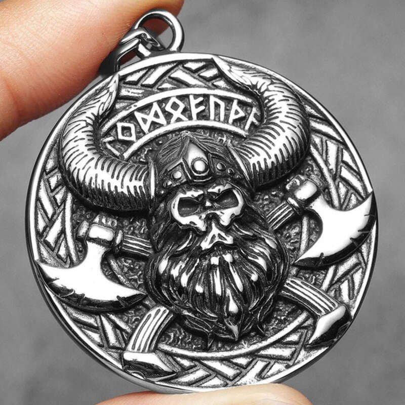 Viking Warrior Pendant Necklace – 316L Stainless Steel Double-Sided Norse Amulet with Vegvisir