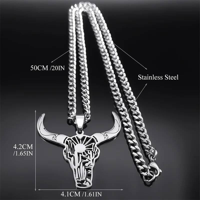 Bull Skull Pendant Necklace – Western, Cowboy, and Desert Vibes