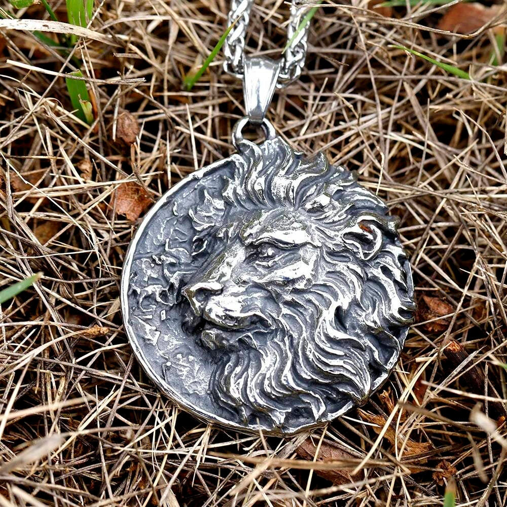 316L Stainless Steel Viking Lion Head Pendant Necklace for Men Women Nordic Mythology Jewelry Gift