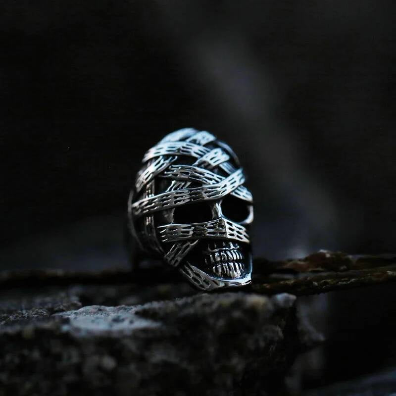 Mummy Skull Ring – 316L Stainless Steel Punk-Biker Statement Band