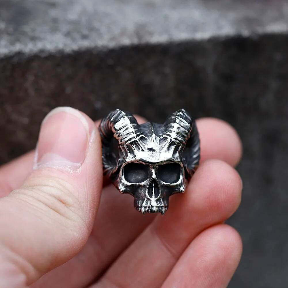 Evil Ancient Rune Devil RING For Teens Gothic Punk Horned Men's Rings