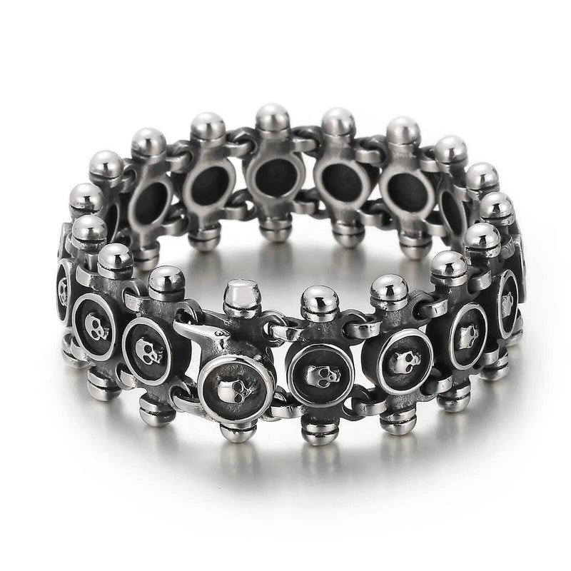 Skull Charm Link Chain Bracelet Men Stainless Steel Punk Biker Travel Jewelry
