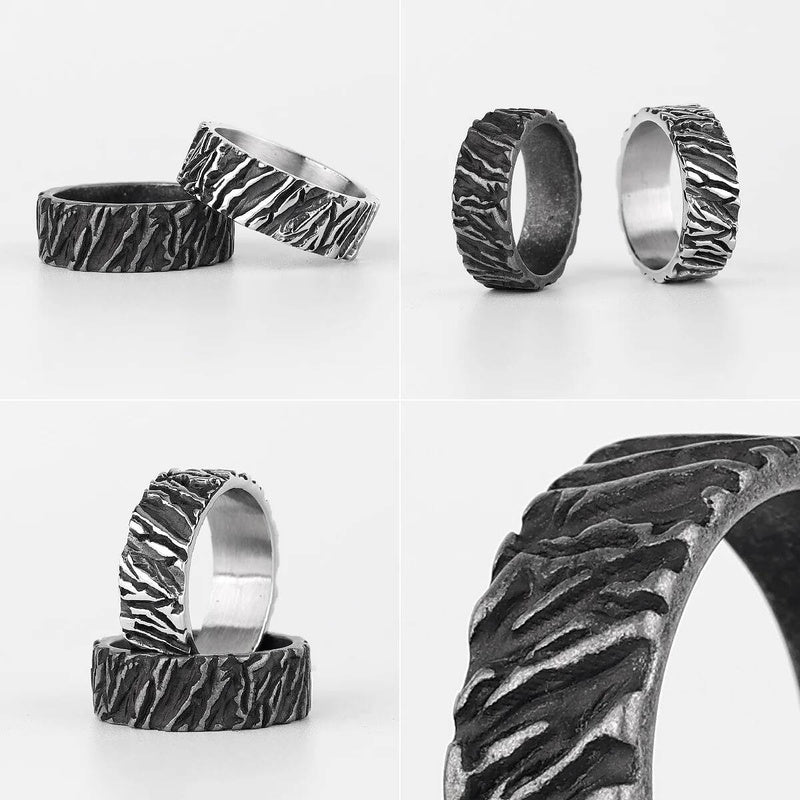 Vintage Black Volcano Ring 316L Stainless Steel Retro Jewelry for Men