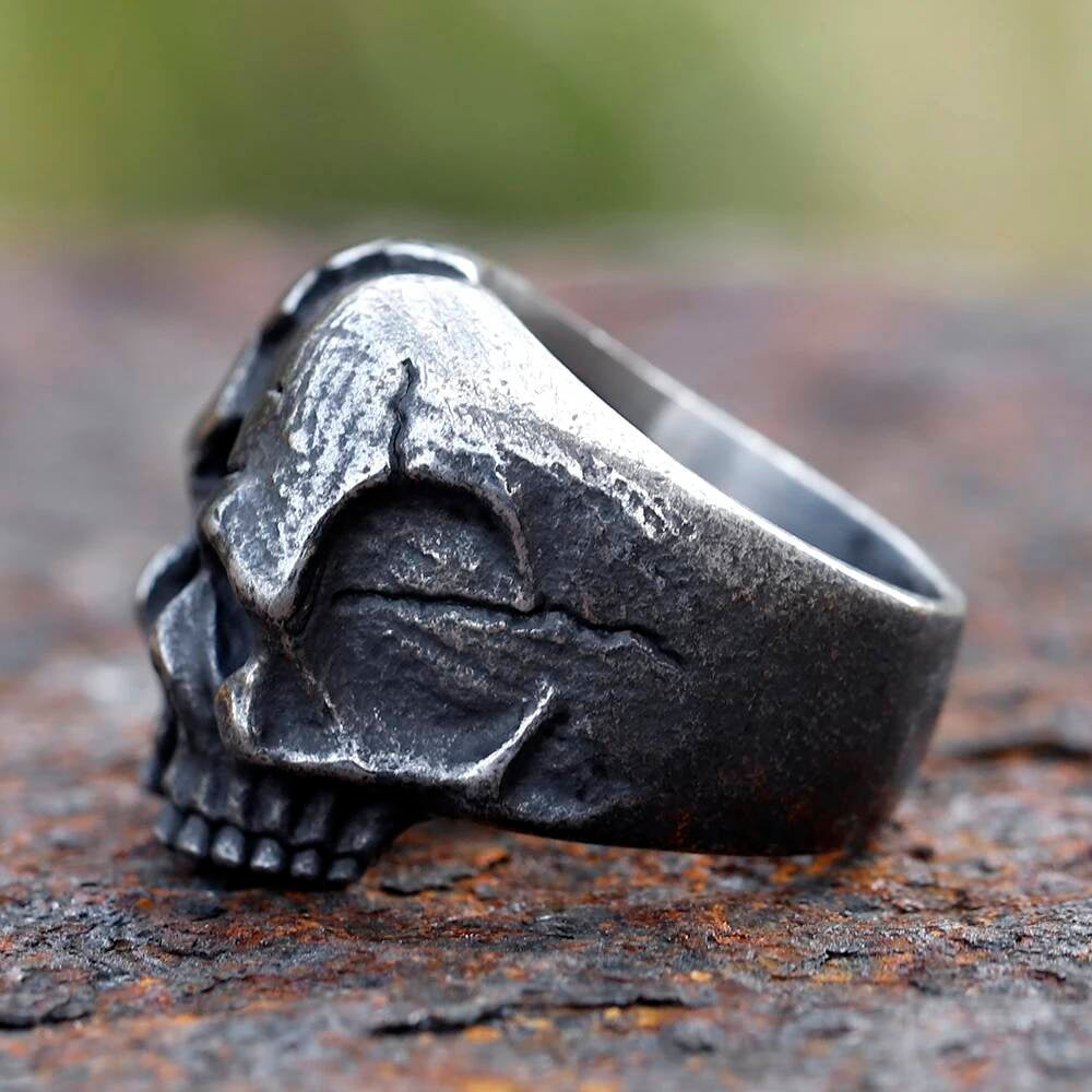 Skull-in-Skull Stainless Steel Ring – 316L Gothic Dual Skull Statement Band