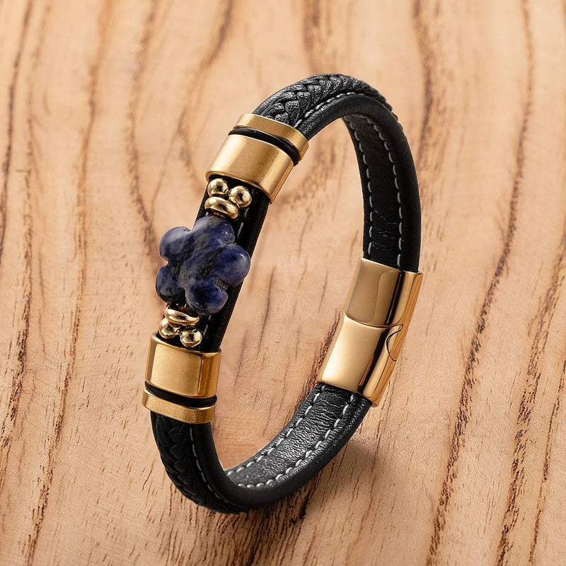 Black Braided Leather Bracelet with Green Jade Beads - Stylish Multi-Layer Magnetic Clasp Jewelry for Casual Wear and Gifts Style-F