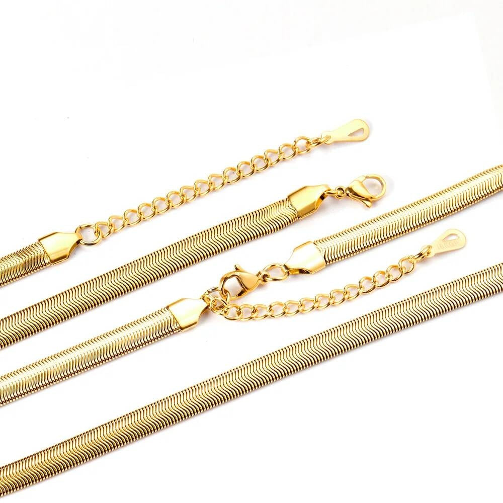 1 piece Width 4mm/6mm/8mm Chain Necklace for Men Women Stainless Steel Flat Snake Solid Chains