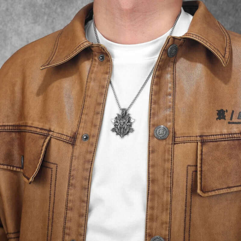 Men’s Viking Warrior Odin Pendant Necklace – 316L Stainless Steel Norse Jewelry