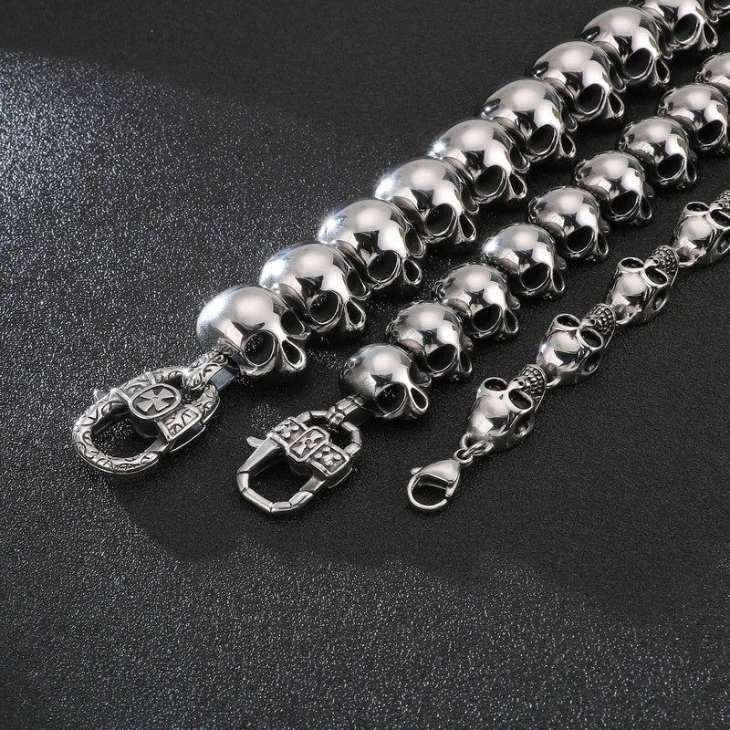 3 Styles Punk Metal Heavy Skull Charm Bracelet Men Stainless Steel Christmas Gift