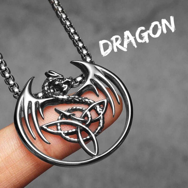 Dragon Trinity Knot Pendant – Celtic Viking Necklace in Stainless Steel N1516-60cm chain
