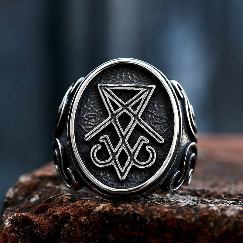 316L Stainless Steel Lucifer Sigil Ring Gothic Occult Jewelry
