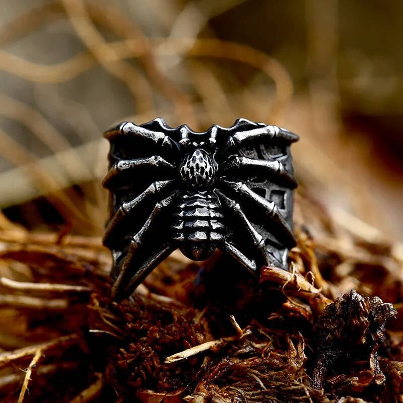 Spider Web Statement Ring – 316L Stainless Steel Gothic Punk Jewelry