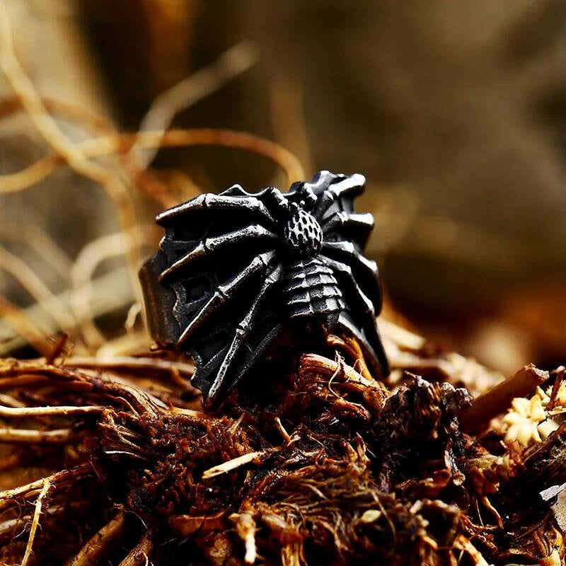 Spider Web Statement Ring – 316L Stainless Steel Gothic Punk Jewelry