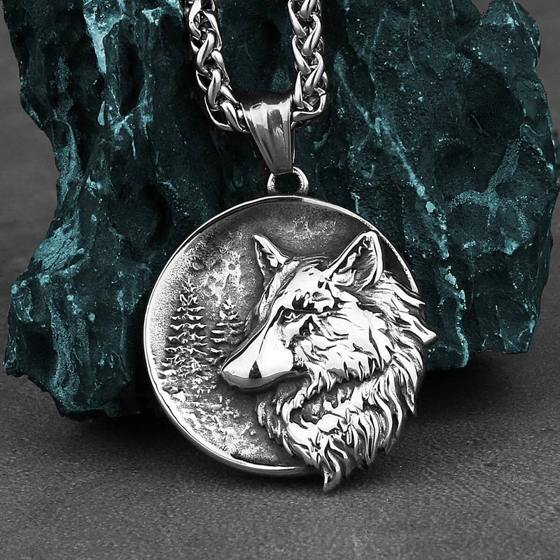 Viking Wolf Necklace Pendant For Men 3D Seal Pattern Jewelry Accessories Wolf 60cm Length