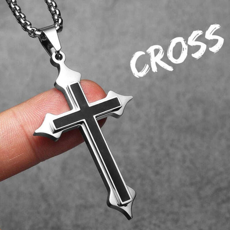 316L Stainless Steel Black Cross Pendant Necklace – Gothic Christian Jewelry N1381-With Chain