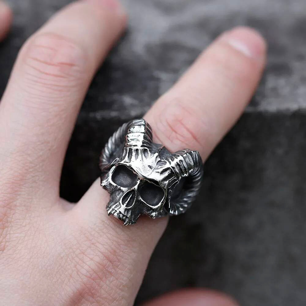 Evil Ancient Rune Devil RING For Teens Gothic Punk Horned Men's Rings