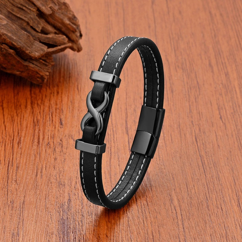 Black Braided Leather Bracelet with Green Jade Beads - Stylish Multi-Layer Magnetic Clasp Jewelry for Casual Wear and Gifts Black