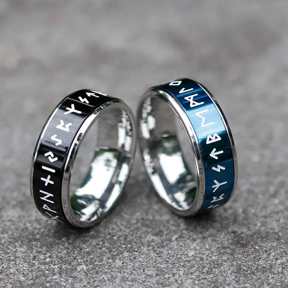 Rotatable Viking Rune Ring – 316L Stainless Steel Multicolor Amulet Band