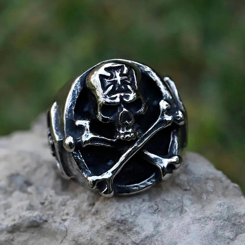 Retro Cross Skull Ring - Stainless Steel Punk Hip Hop Jewelry for Teens