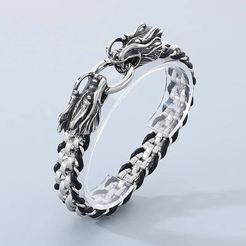 Stainless Steel 316L Snake Skull Dragon Animal Charm Bracelet For Men Dragon 22cm