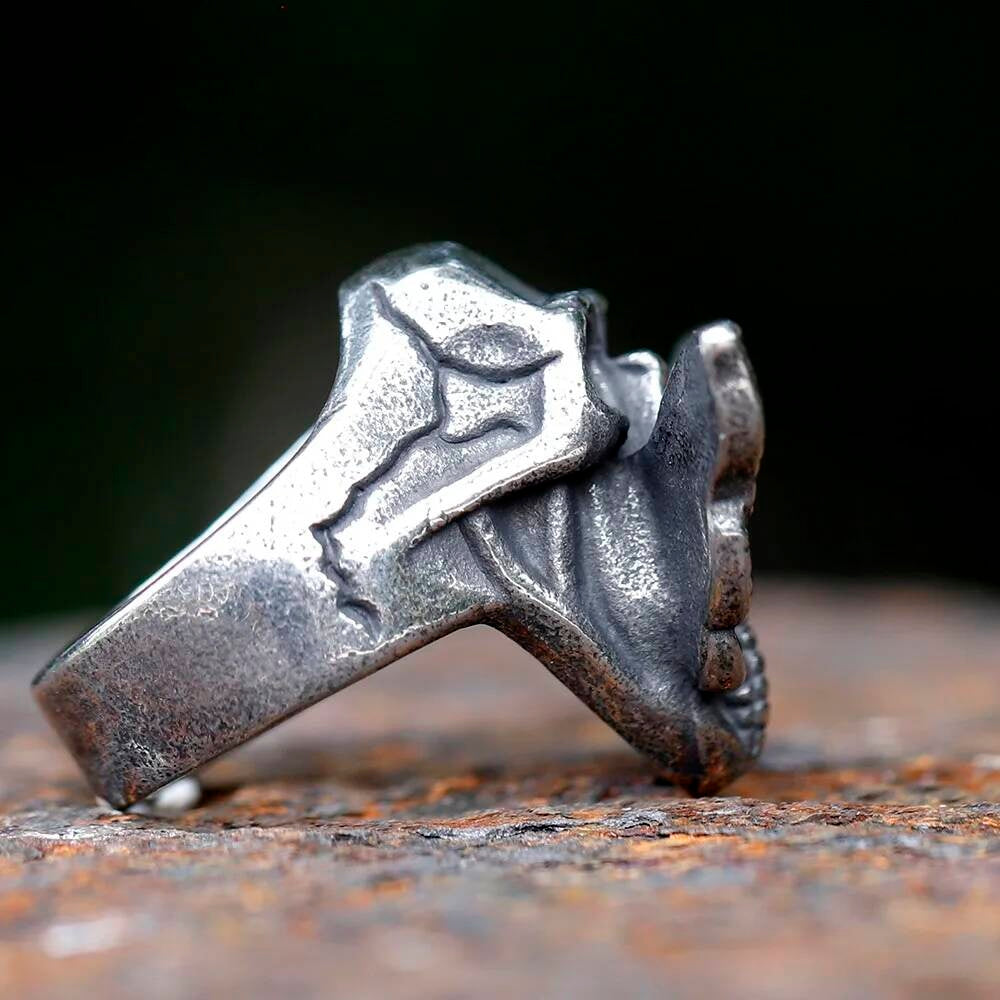 Moth & Skull Stainless Steel Ring - Retro Punk Hip Hop Gothic Men's Jewelry Gift