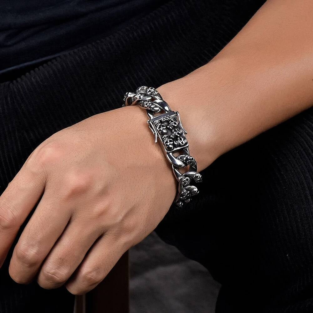Heavy Skull Chain Bracelet for Men Gothic Punk Rock Biker Jewelry 316L Stainless Steel Cuban Link