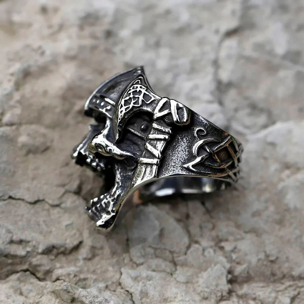 Mahakali Helmet Skull Ring - Gothic Stainless Steel Vintage Punk Jewelry